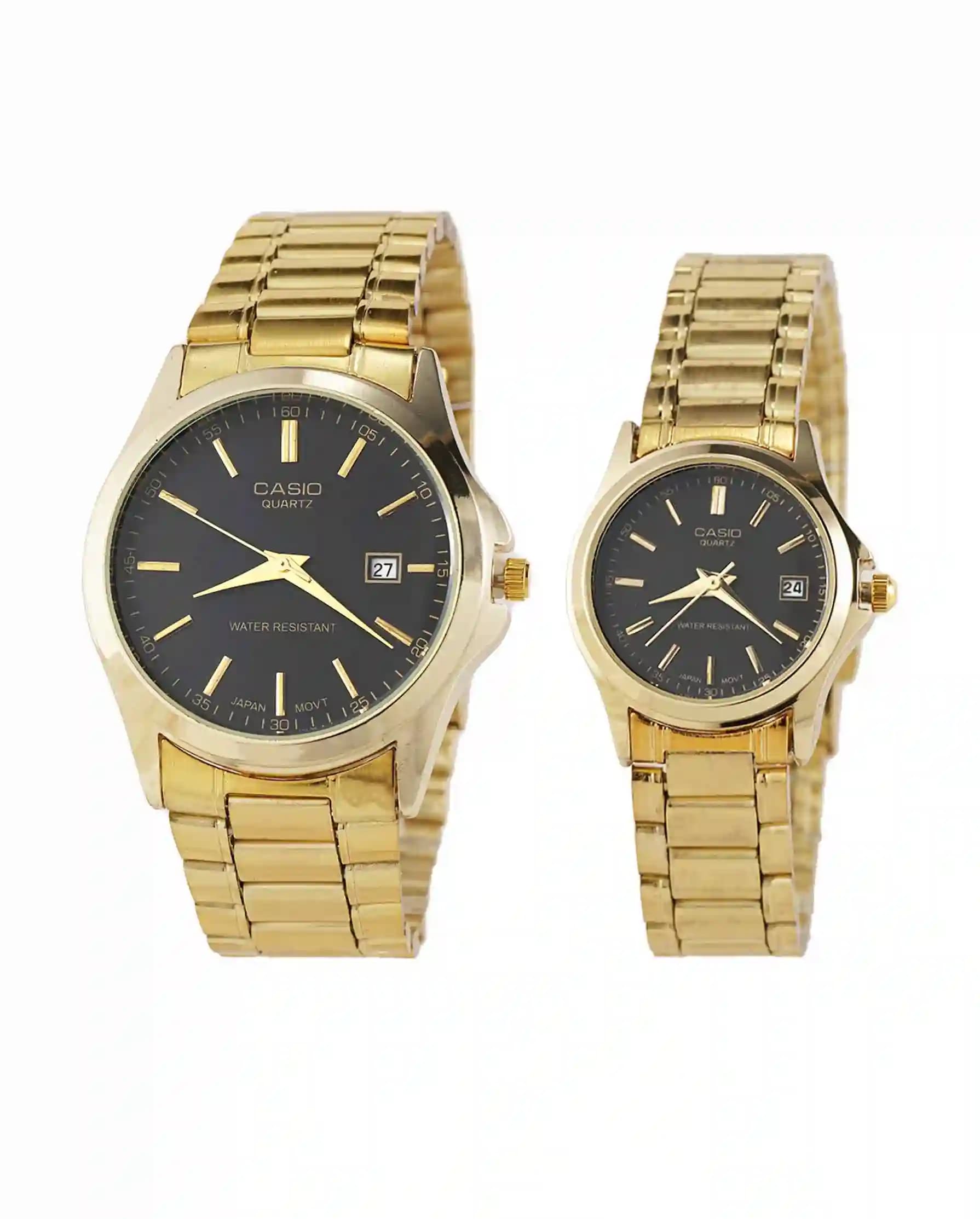 ست ساعت مچی مردانه و زنانه کاسیو CASIO طلایی مدل 1214 — تصویر ۹