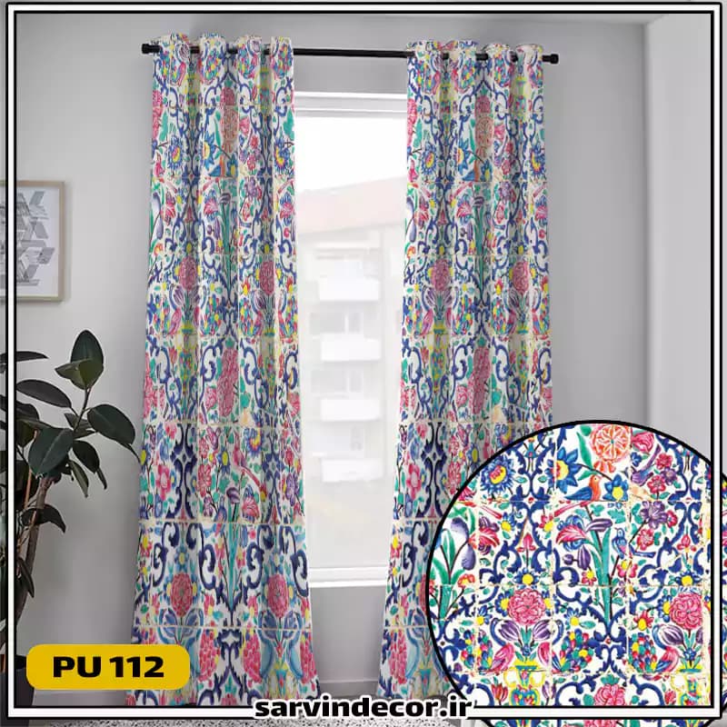 پرده پانچ طرح دار گل ریز کد PU112 — تصویر ۳