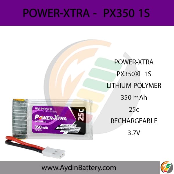 باتری قابل شارژ لیتیوم پلیمری پاوراکسترا PX350XL1S _ 350mAh