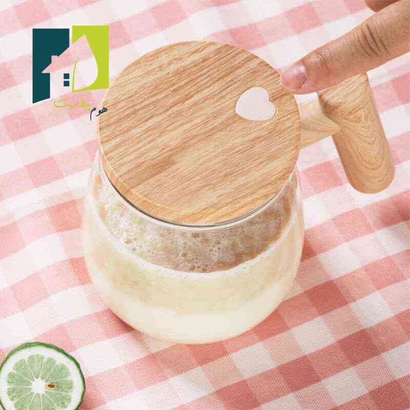 ماگ پیرکس همزن دار شارژی دسته طرح بامبو — تصویر ۳