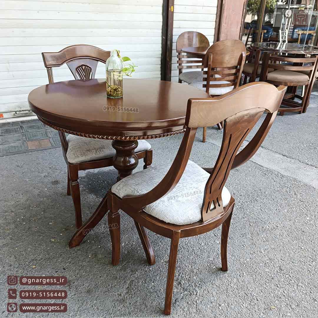 میز ناهارخوری چوبی اتریشی طرح گیتاری با میز چوبی — تصویر ۶