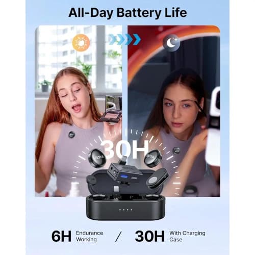 میکروفون یقه ای بی سیم دوکاربره بویا مدل BOYALINK 3 01 رابط Type-C و Lightning و جک 3.5 میلی متری — تصویر ۱۲