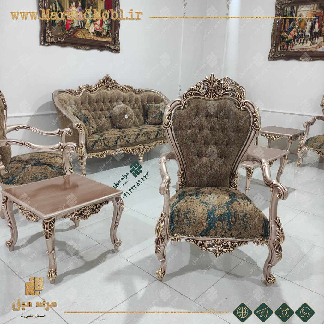مبل کلاسیک شیک 9 نفره با طرح کاناپه جدید