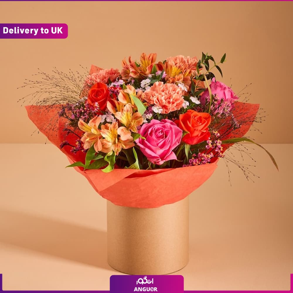 Multi Rose Fresh Flower Bouquet in Hatbox (Delivery to UK)