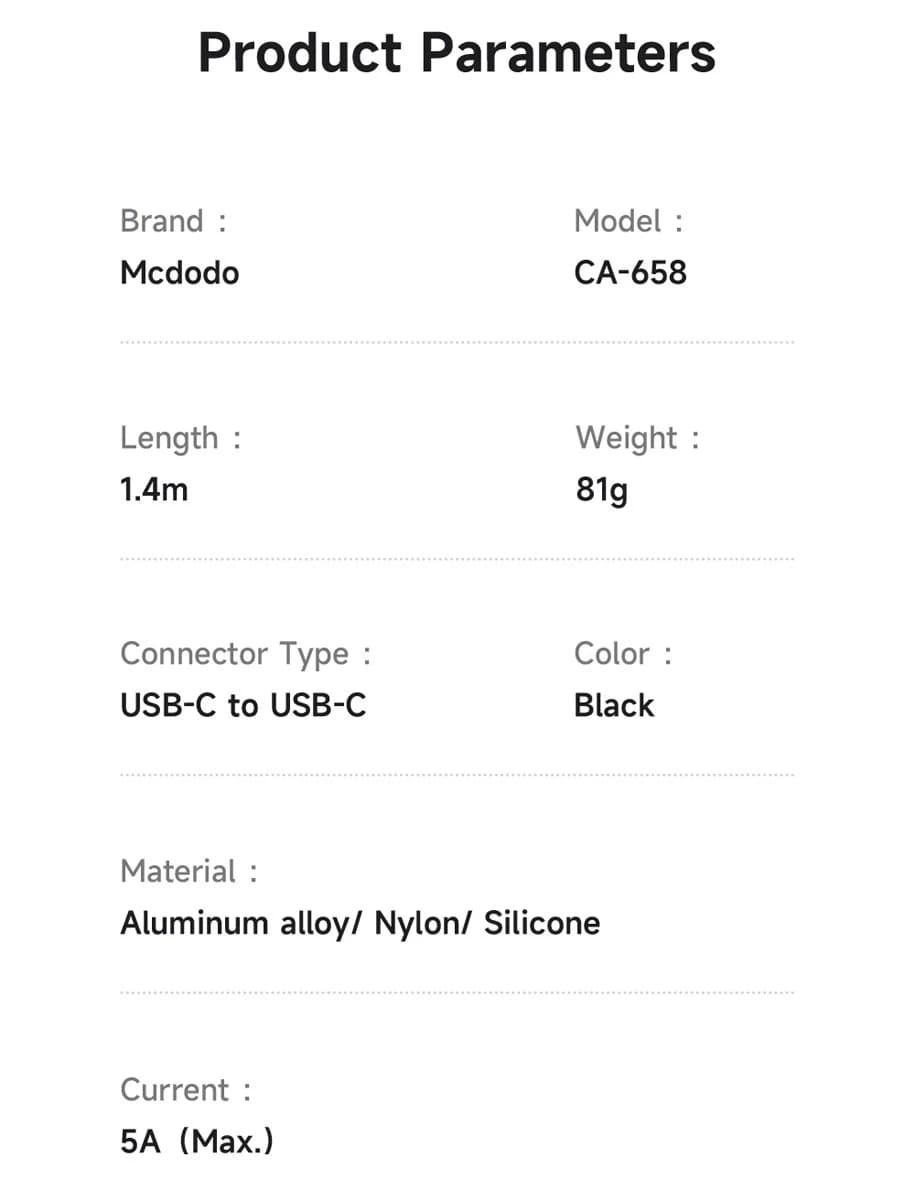 کابل شارژ و ماساژور گردنی 100وات دو سر Type-C مک دودو مدل Mcdodo CA-6580 طول 1.4متر — تصویر ۷