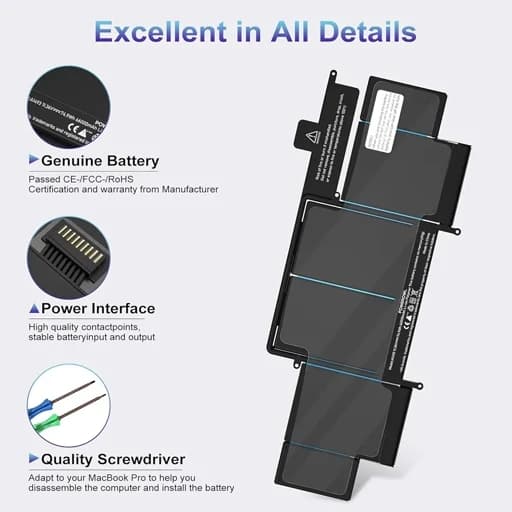 باتری MacBookPro مک بوک پرو13 A1502 مدل باتری 1493و1582ظرفیت 6600 میلی امپر اورجینال امازون المان — تصویر ۱۰