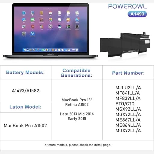 باتری MacBookPro مک بوک پرو13 A1502 مدل باتری 1493و1582ظرفیت 6600 میلی امپر اورجینال امازون المان — تصویر ۹