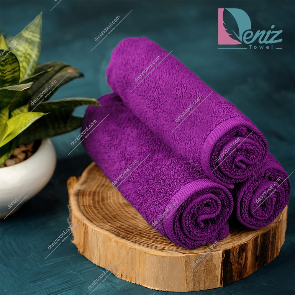 حوله دستی بسته سه عددی ساده رنگ بنفش روشن