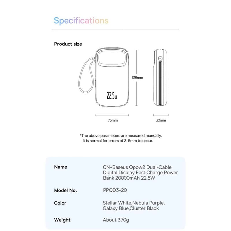 پاوربانک 20000 باسئوس مدل مدل P10055002223-0 Qpow2 — تصویر ۱۰