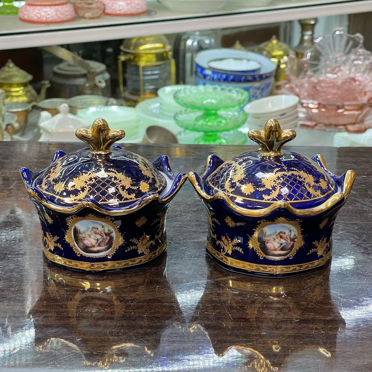 یک جفت قندان تاجی لیلی و مجنون آنتیک — تصویر ۲