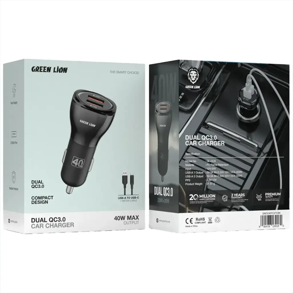 شارژر فندکی گرین لاین 40 وات QC3.0 مدل GNCC40WQC2 — تصویر ۳