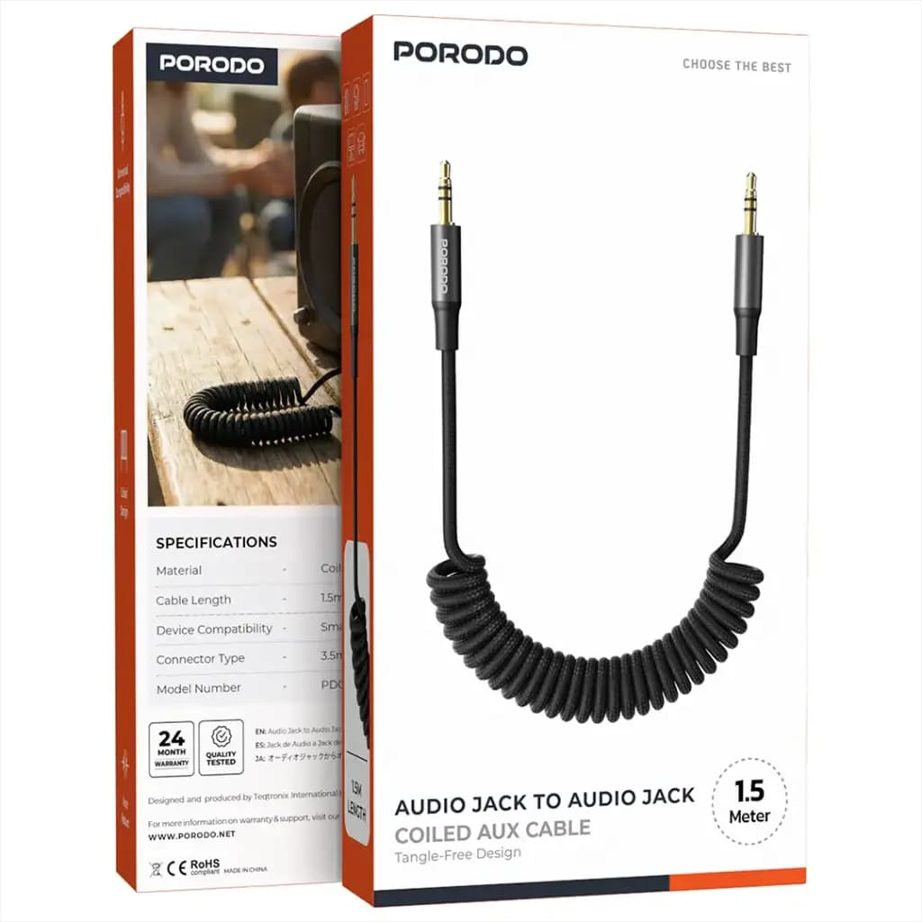 کابل AUX فنری 3.5mm به 3.5mm پرودو مدل PDCBL52BK — تصویر ۳
