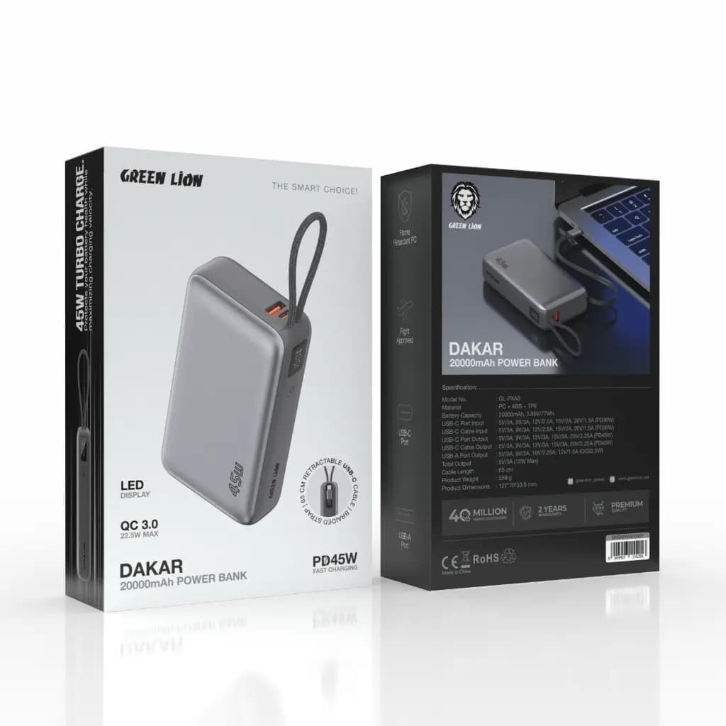 پاوربانک 20000 میلیآمپر گرین لاین مدل Dakar GNDAPXA3P20GY — تصویر ۳