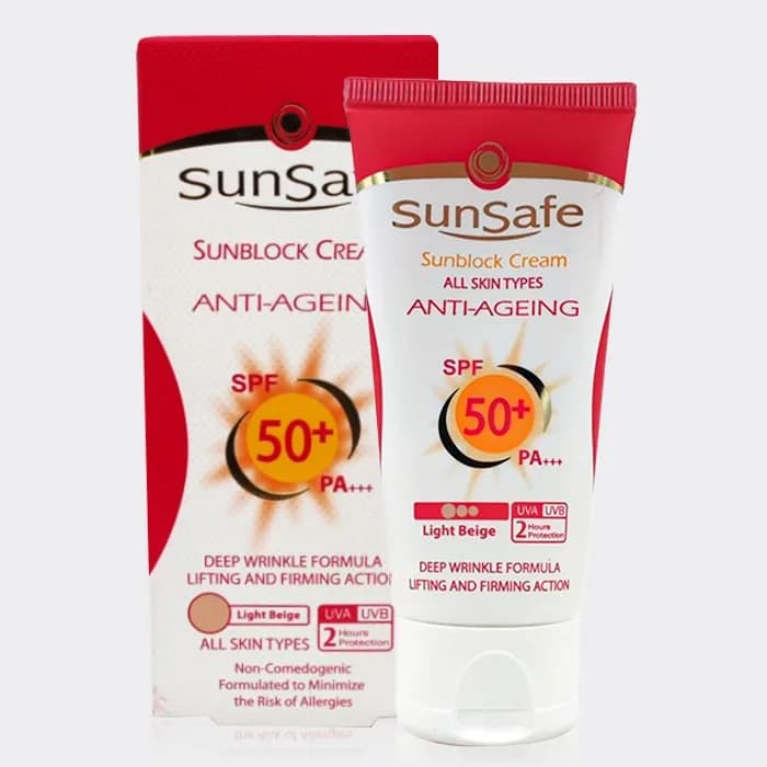 کرم ضد آفتاب ضد چروک رنگی سان سیف Sunsafe Anti Ageing Sunblock Cream 50ml — تصویر ۳