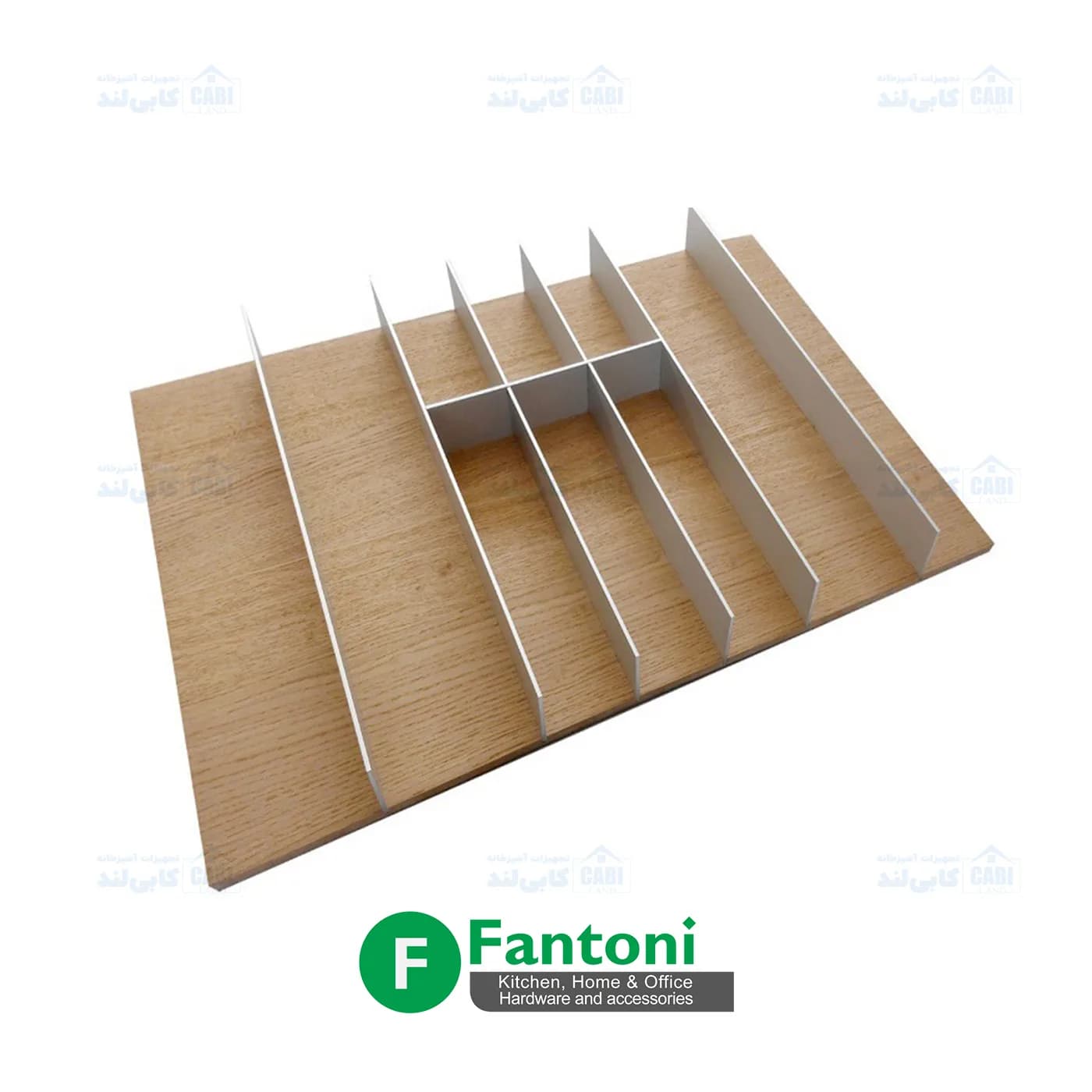جای قاشق و چنگال چوبی با تقسیم کننده آلومینیومی ثابت ریل دبل باکس فانتونی O241 تا O244 — تصویر ۳