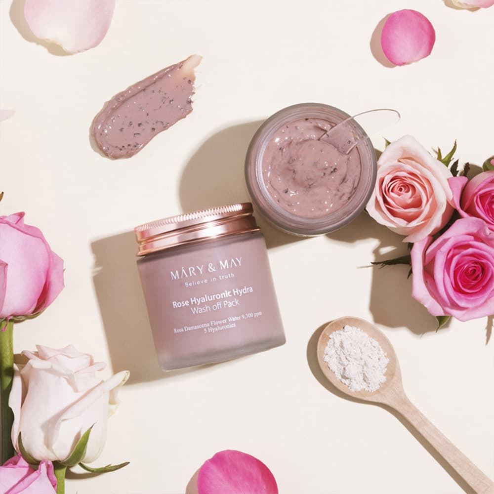 ماسک شستشوی آبرسان هیالورونیک اسید و گل رز مری اند می Mary & May Rose Hyaluronic Hydra Wash off Pack — تصویر ۱۲