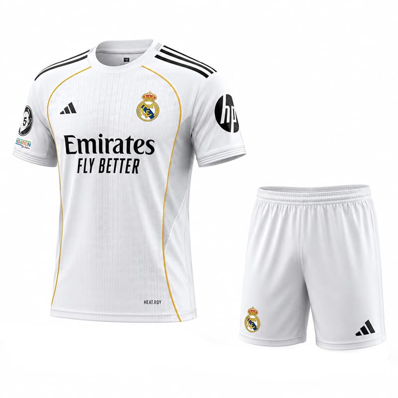 کیت فوتبالی بچگانه کیلیان امباپه مدل Real Madrid-2025-26 سفید — تصویر ۶