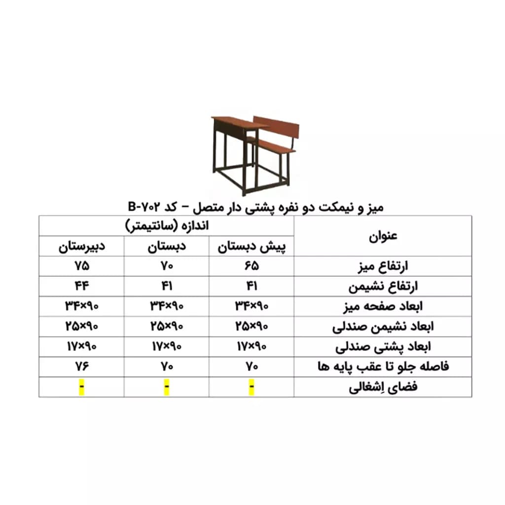 میز و نیمکت سه نفره پشتی دار طول 120 کد B017 — تصویر ۸