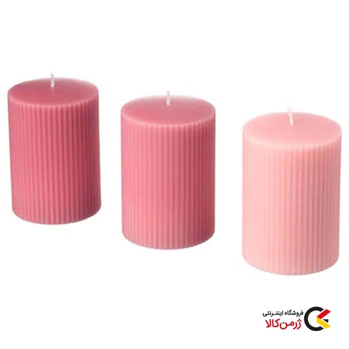 شمع بلوکی معطر برند ایکیا IKEA رنگ صورتی بسته 3 عددی بزرگ