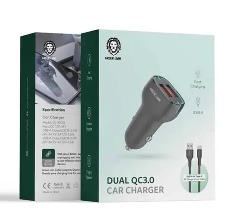 شارژر فندکی فست دو پورت Green Lion مدل GNCCDLQCACBK 36W به همراه کابل Type-C — تصویر ۵