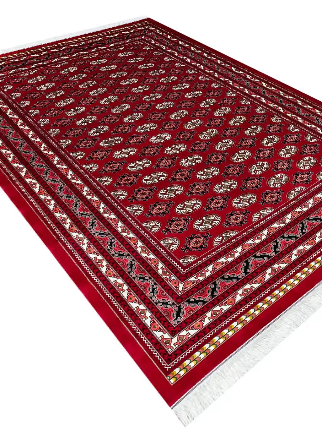 فرش ابریشم طرح ترکمن رنگ لاکی 1700 شانه تراکم 5100 کد Q195