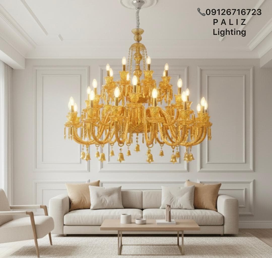 لوستر کلاسیک کریستال باکارات طرح فرانسه عسلی — تصویر ۸