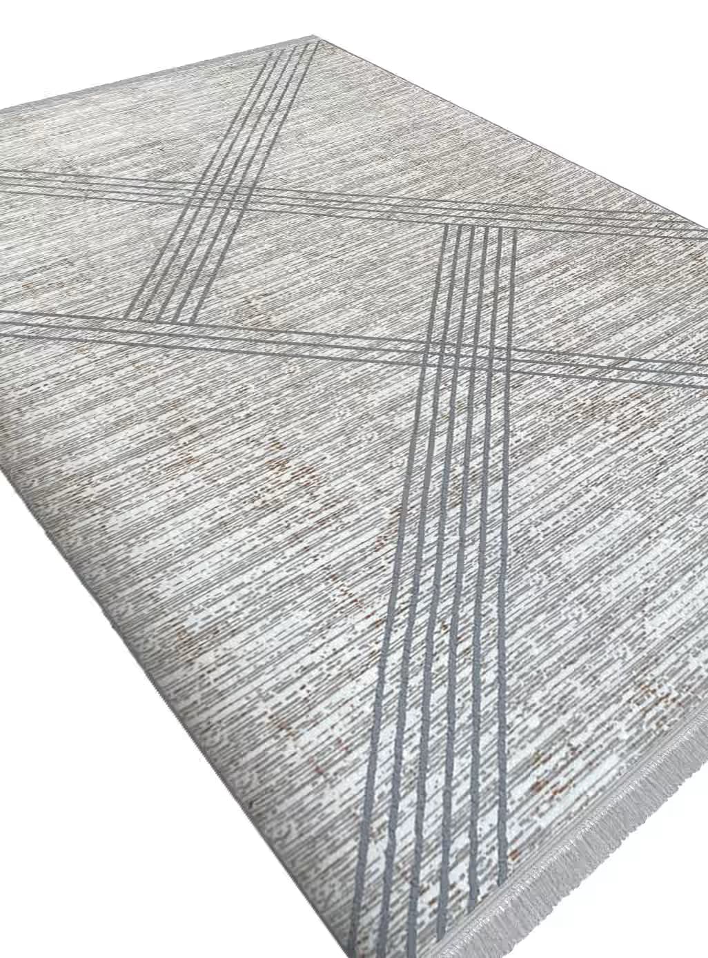 فرش فانتزی طرح خطوط مورب رنگ کرم گل برجسته کد 41190k