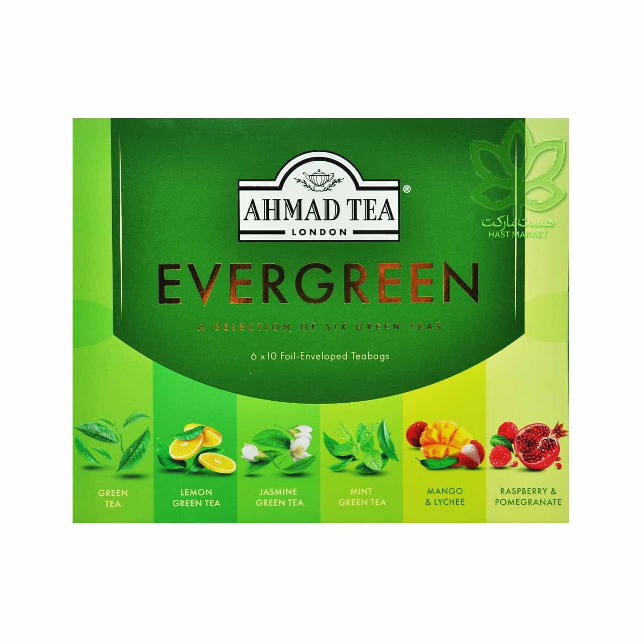 چای تی بگ سبز ۶ طعم ۶۰ عددی احمد – ahmad tea