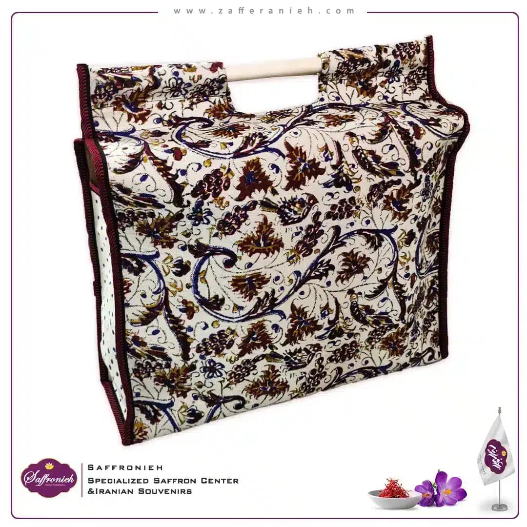 کیف هدیه قلمکار با دسته چوبی سایز 40*40 سانتیمتر — تصویر ۹