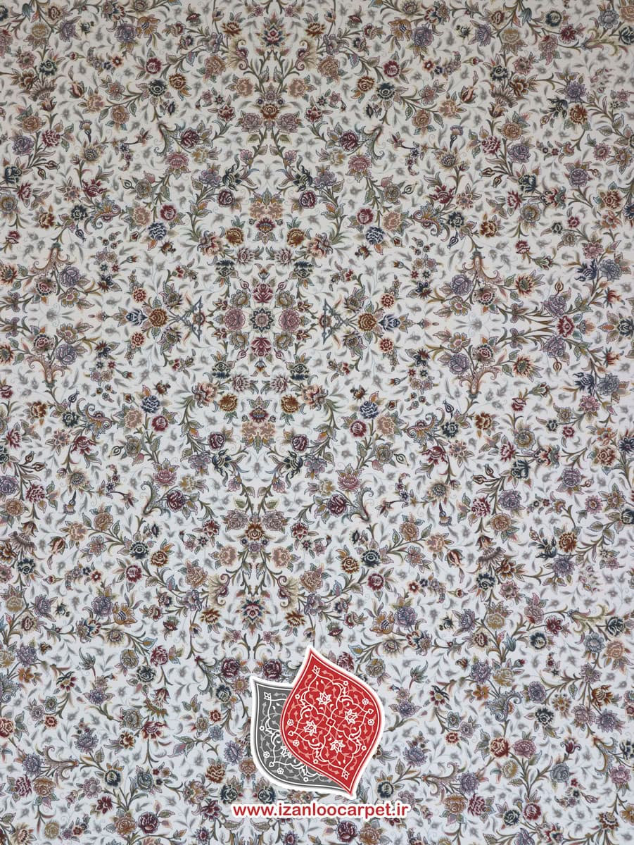 فرش زمرد مشهد طرح 45006 کرم سورمه ای 1500 شانه تراکم 4500 تمام نخ اکریلیک — تصویر ۱۱