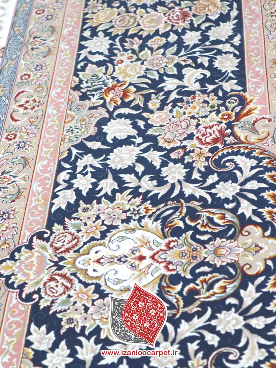 فرش زمرد مشهد طرح 45006 کرم سورمه ای 1500 شانه تراکم 4500 تمام نخ اکریلیک — تصویر ۸