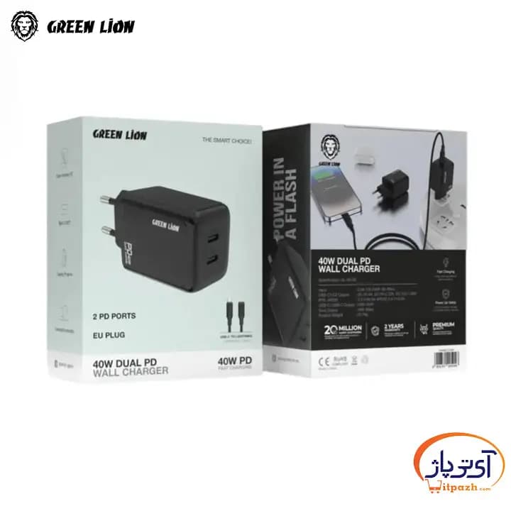 آداپتور دیواری گرین لاین دو پورت 40W PD همراه کابل Type-C — تصویر ۴