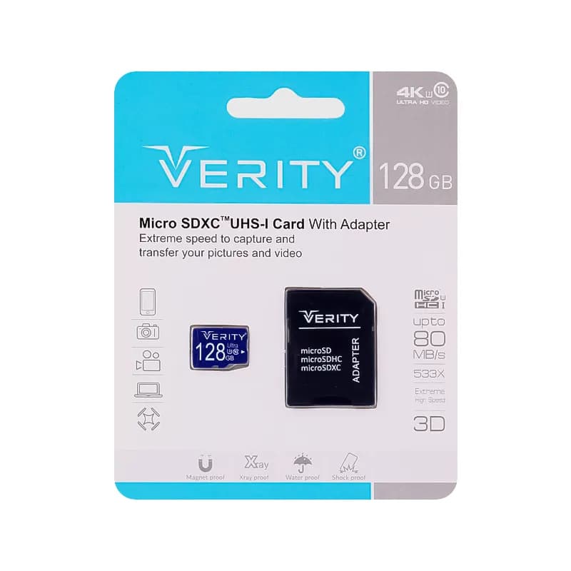 کارت حافظه MicroSDXC وریتی 533x کلاس 10 ظرفیت 128 گیگابایت + خشاب