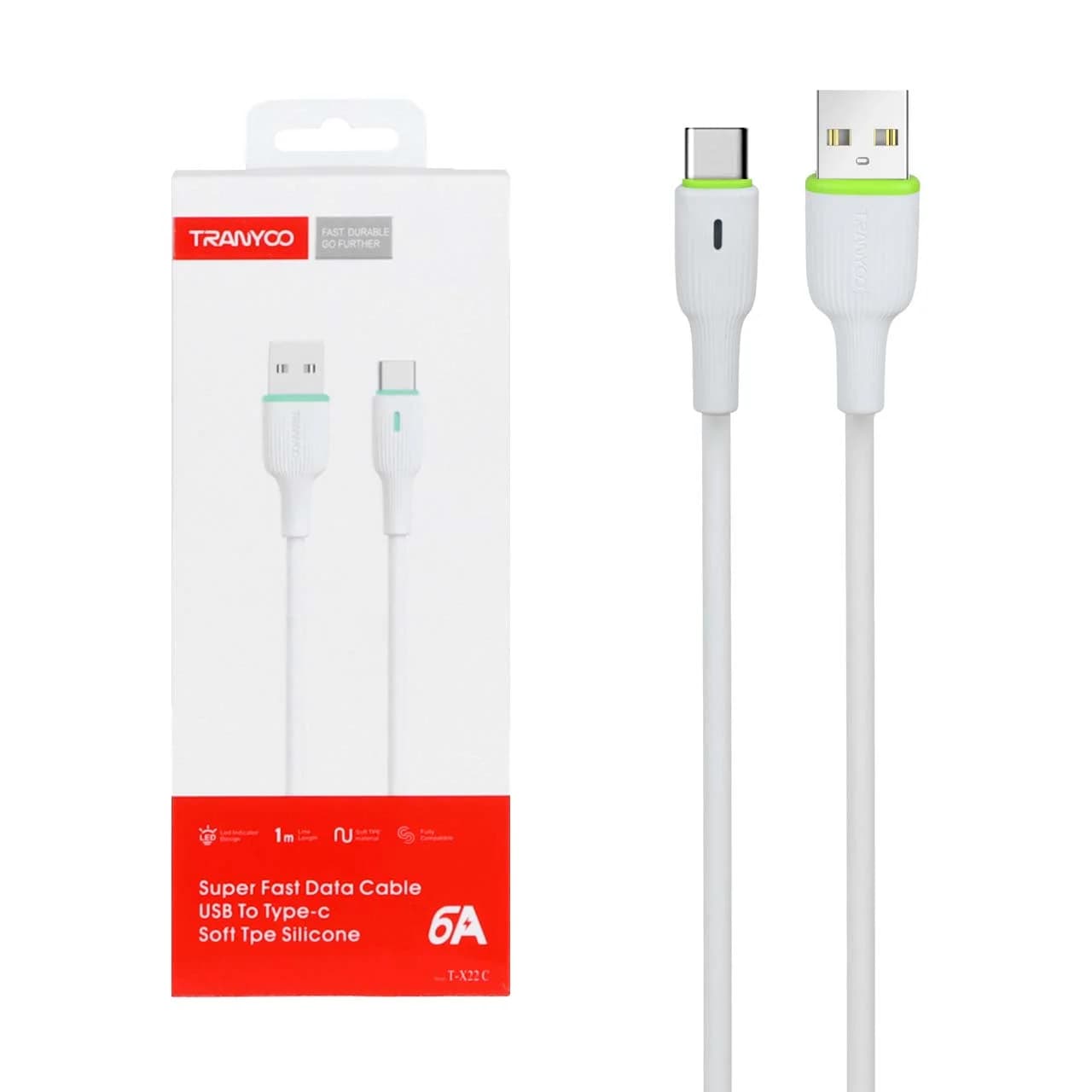 کابل شارژ فست TRANYOO Type-C مدل T-X22 C – سفید — تصویر ۲