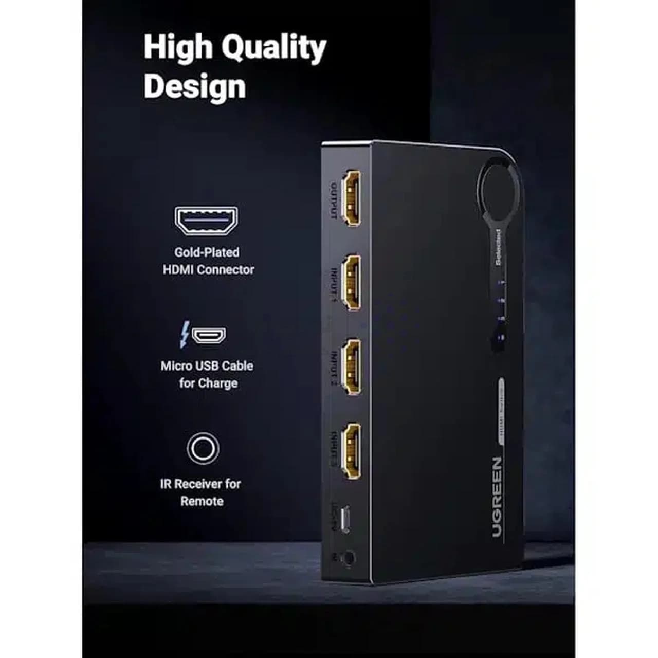 سوئیچ 3 پورت UGREEN HDMI 3D 4K مدل 40234 – مشکی (گارانتی 18 ماهه آسان پیشرو) — تصویر ۷