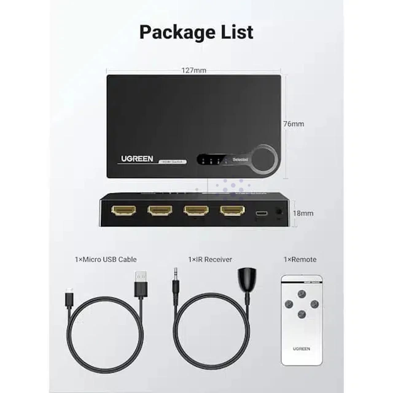 سوئیچ 3 پورت UGREEN HDMI 3D 4K مدل 40234 – مشکی (گارانتی 18 ماهه آسان پیشرو) — تصویر ۳