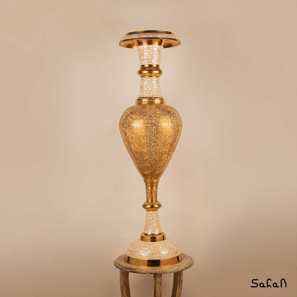 گلدان برنج و صدف قلم زنی 125 سانت