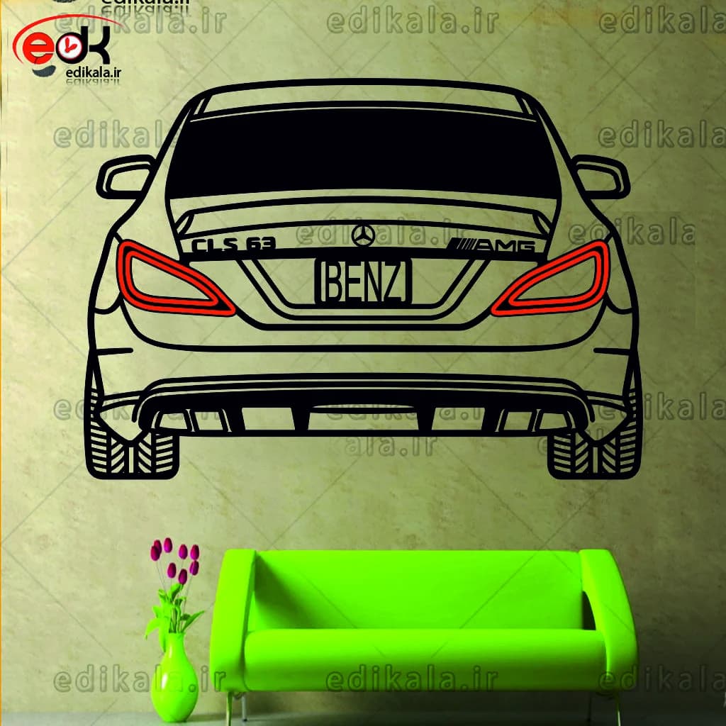 تابلو طرح ماشین بنز شماره 14 با چراغ نئون CLS +آداپتور+با انتخاب سایز دلخواه+فایل کورل اماده برش