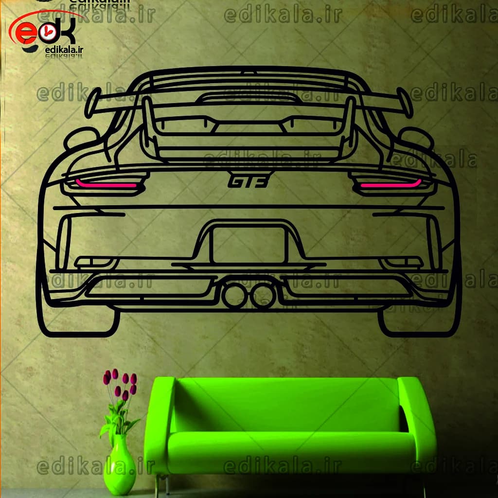 تابلو طرح ماشین پورشه شماره 11 با چراغ نئون+آداپتور+با انتخاب سایز دلخواه+فایل کورل اماده برش