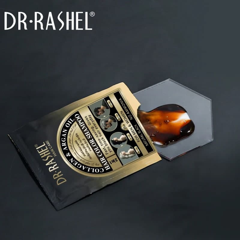 شامپو رنگ مو ساشه ای دکتر راشل رنگ مشکی کلاژن و روغن آرگان 25 میل DR.RASHEL COLLAGEN & ARGAN OIL HAIR COLOR SHAMPOO Natural Black — تصویر ۸