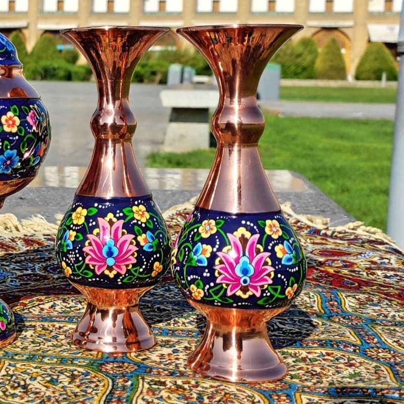 گلدان مسی و پرداز ارتفاع 16 سانتی بسته دو عددی — تصویر ۹