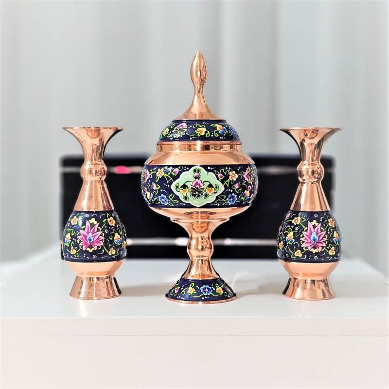 ست گلدان 16 و شکلات خوری 23 مسی طرح پرداز به همراه جعبه فانتزی — تصویر ۴