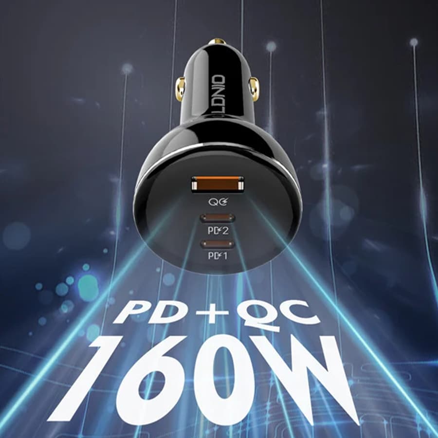 شارژر فندکی سوپر فست شارژ c102 ال دی نیو Ldnio C102 car charger C to C cable 160W — تصویر ۹