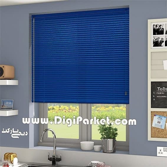 پرده کرکره فلزی آلومینیومی آبی ساده ۲۵ میلیمتری dp36