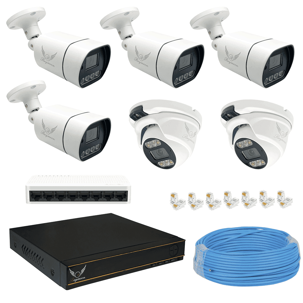 پکیج 6 عددی دوربین مداربسته 5 مگاپیکسل IP برند رایمون کد 6Q60h52i