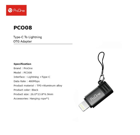 مبدل USB-C به لایتنینگ پرووان مدل PCO08 — تصویر ۴