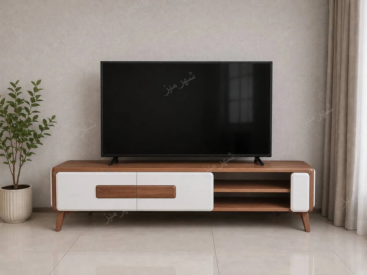 میز تلویزیون مدل 300 سفید گردویی