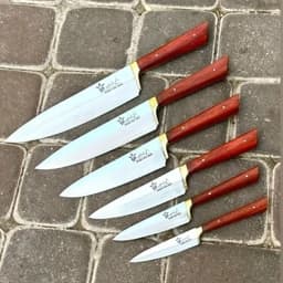 ست چاقو آشپزخانه استیل ضدزنگ ستاره زنجان دسته از پادوک برزیلی بسیار تیز و فوق لاکچری مخصوص عروس و آشپز ی — تصویر ۳