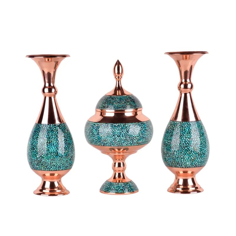 ست 3 تکه شکلات خوری و گلدان فیروزه کوبی کد 413 — تصویر ۲