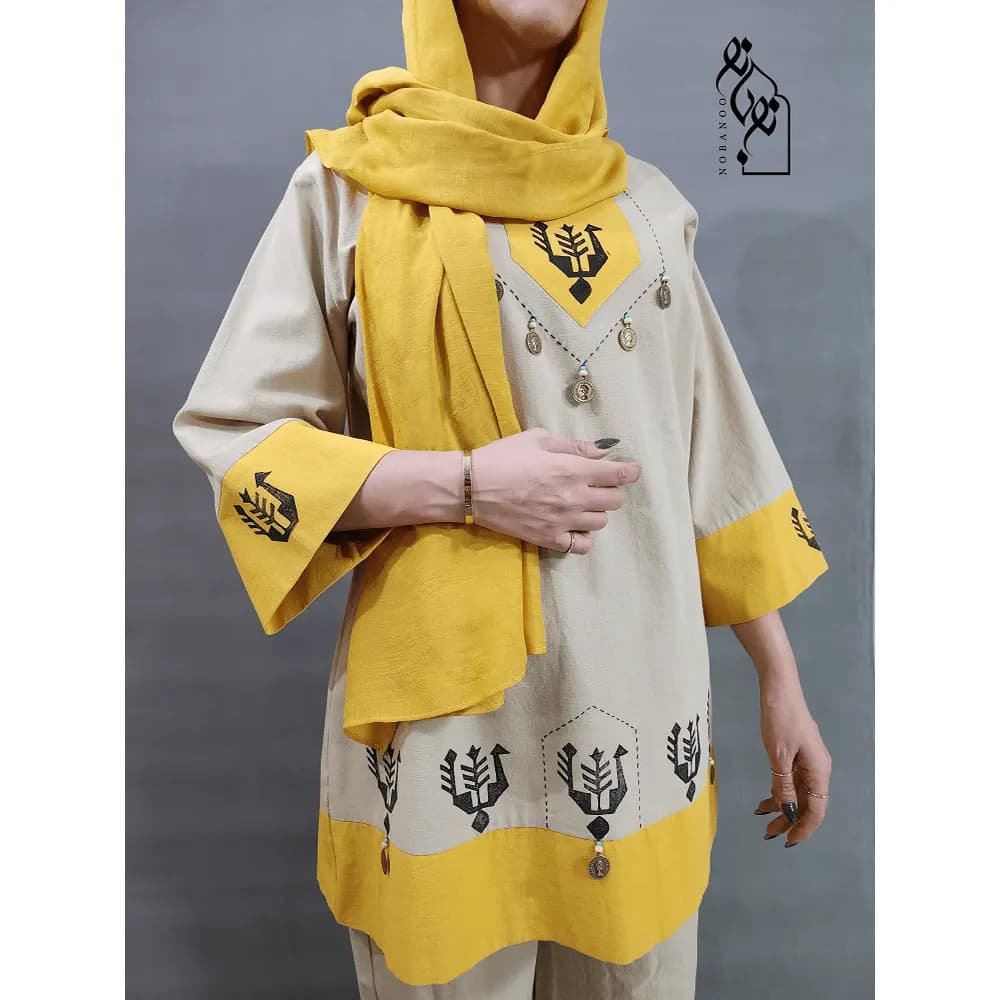 مانتو لینن زنانه نچرال طرح توکا کد 23378 — تصویر ۵